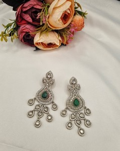 Elegant Ruby Red Teardrop <b>Earrings</b> Vintage Silver Plated Multi Tier Fringe <b>Dangle</b> <b>Earrings</b> Bollywood Wedding Jewelry for Women - Product Image 4