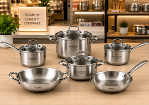 Export Quality Stainless Steel 10 Piece Cookware Set Gas Compatible Riveted Handle Design Fast Heating Durable Finish - Product Image 5