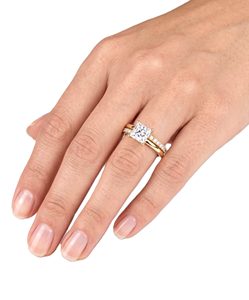 แหวนหมั้นเพชรทรงกลมแบบเจ้าหญิง แหวนคู่ประดับเพชรแบบ Pave แหวนทองคำแท้ 14K แหวนหมั้นทรง Radiant แหวนสำหรับเจ้าสาวแบบซ้อนได้ - Product Image 6