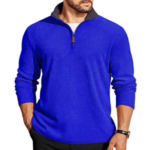 Herren Beige Viertelreißverschluss Strickpullover Regular Fit Einfarbig Stehkragen Lässige Herbstkleidung - Product Image 6