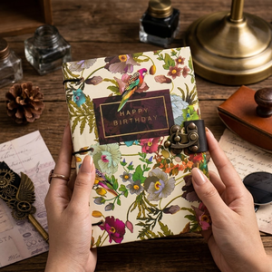 Floral Bird Lock Diary Notebook <b>A5</b> Hardcover Journal | Handmade Eco-Friendly Vintage Writing 100 Sheets Button Closure Design - Product Image 5