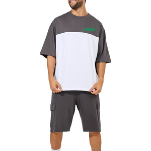 Factory Wholesale Men's Oversized Short Sleeve T-Shirt Gray <b>White</b> Block Color O-Neck Casual 100% Cotton Jersey Breathable <b>Tees</b> - Product Image 5