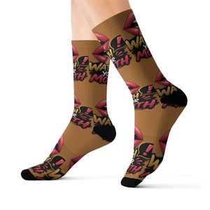 Custom Designs Printed Crew <b>Socks</b> Men's Digital Print Brown Red Lips Pattern Breathable Knitted Summer Daily Wear - Product Image 1