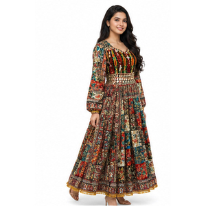 Ethnic Cultural Afghan Kuchi Mirror <b>Decorated</b> Chiffon Dress Washable Floor-Length Traditional Women's Afghan Kuchi Dresses - Product Image 1
