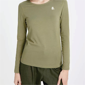 T-shirt pour femme à manches courtes vert olive, col rond, coupe classique, en coton biologique non tissé, décontracté, respirant, avec logo, écologique - Product Image 1
