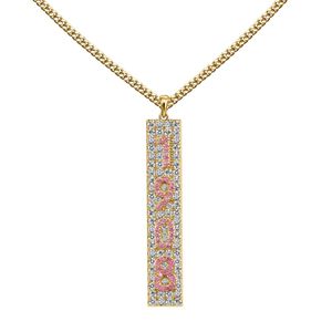 Collier pendentif barre en cristal doré 1908 avec strass rose, design numérique, chaîne fine, bijou élégant pour femme, tendance et affirmé - Product Image 6