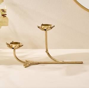 Moderno Portavelas Doble en Forma de Rama de Árbol Dorada, Ecológico, Sin Plomo, Duradero, de Latón, con Diseño de Loto, Decoración Navideña para el Hogar - Product Image 2