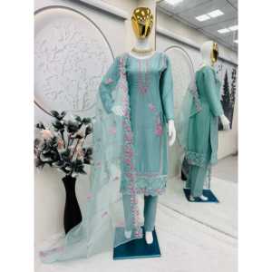 Conjunto de traje de fiesta de diseñador para mujer con hilo bordado y trabajo de lentejuelas - Product Image 5