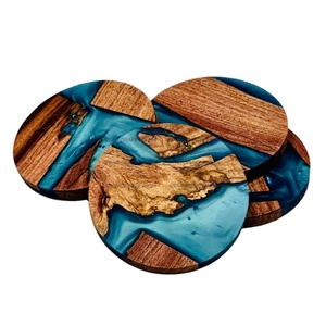 Handmade <b>Set</b> of 4 Personalized round Wood Diamond Resin Tea Coasters for Office & Home Use HomeTop Quality Customize <b>Square</b> - Product Image 1