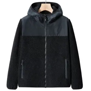 Vente en gros de vestes polaires Sherpa pour hommes et femmes en laine d'agneau à capuche pour l'automne et l'hiver à manches longues, vêtements de montagne chauds en patchwork pour couple - Product Image 2