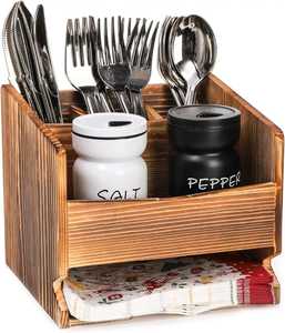 Wooden Kitchen Utensil Holder Caddy with Handle Rustic Storage Organizer Spoon Spatula Napkin Holder Countertop <b>Rack</b> - Product Image 6