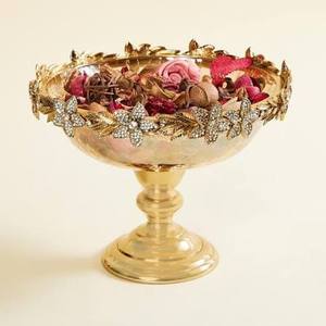 Bol en métal doré glamour avec embellissements floraux en cristal, centre de table décoratif fait main pour mariage - Product Image 3