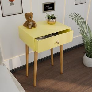 Modern Bedside <b>Table</b> with Solid Wood Legs, Minimalist and Practical End <b>Side</b> <b>Table</b> with Drawer <b>Storage</b>, Easy Assembly (Yellow) - Product Image 1