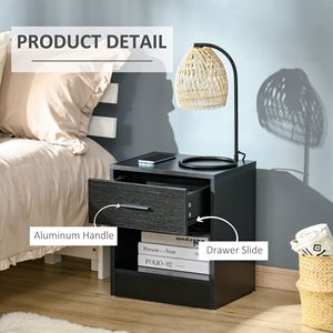 Comodino Moderno in Legno Nero con Cassetto Portaoggetti, Tavolino d'Appoggio per Soggiorno e Camera da Letto - Product Image 5