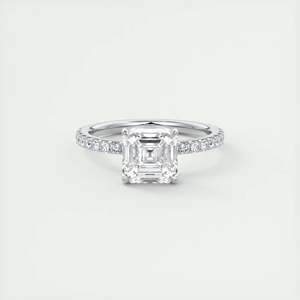 Anillo de compromiso con diamante cultivado en laboratorio de 2.50 quilates, corte Asscher, con pavé floral y engaste francés en oro blanco de 14K - Product Image 4