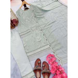 Conjunto de Ropa India y Pakistaní de Georgette Sintética, Estilo Festivo, Top, Pantalón y Dupatta - Product Image 3