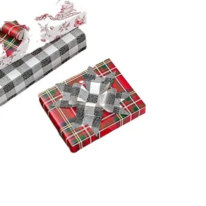 Einzigartige Design-Werbe papier verpackung für Holiday Plaid mit Cut lines und optionalen DIY-Bogen vorlagen auf der Rückseite