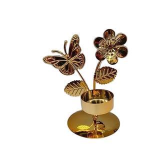 Papillon doré fleur photophore support décoratif diya support métal art table accent cadeau romantique mandir décor pièce de mariage - Product Image 1