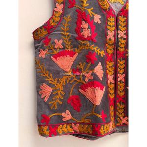 Chaleco Corto de Terciopelo con Bordado Floral para Mujer, Tejido de Punto Abierto, Transpirable, Ecológico, para Fiestas de Invierno - Product Image 4