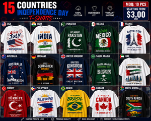 T-shirts surdimensionnés personnalisés pour la Journée de l'Indépendance de 15 pays, 100 % coton, streetwear patriotique, vente en gros, t-shirts graphiques pour la Journée nationale - Product Image 3