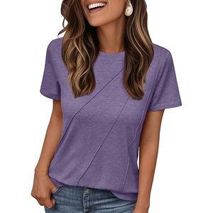 Camisetas Modernas Básicas de Cuello Redondo para Mujer al por Mayor, Viscosa/Poliéster, Estilo Urbano Oversize, Guardarropa de Verano, Colores Personalizados - Product Image 5