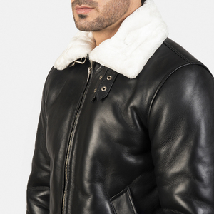 Men's Black Genuine Leather Biker Jacket With Faux Fur Lining Zipper Closure <b>Winter</b> Moto <b>Coat</b> <b>Thick</b> Windproof Turn-down Collar - Product Image 1