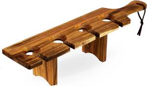 Bandeja de Madera de Acacia para Degustación de Vinos, con Capacidad para 4 Copas, Apta para Lavavajillas, Sin Acabado, para Degustación de Vinos y Servicio de Bar - Product Image 4