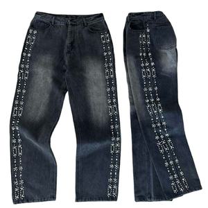 Pantalones Vaqueros de Algodón de Cintura Alta y Pierna Ancha para Hombre, Color Sólido, Cierre de Botones, Corte Holgado, Estilo Casual, para Otoño - Product Image 1