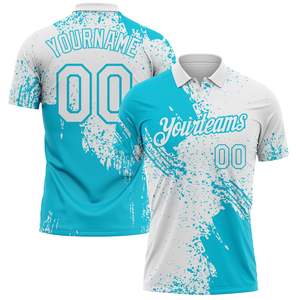 Wholesale <b>Baseball</b> Jersey Men's Short Sleeve Moisture Wicking Polyester Team Name Print White Turquoise Polo Shirt - Product Image 1