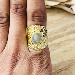Fashionable Design Prehnite <b>Rings</b> Boho Floral Bands Brass <b>Ring</b> For Women 18k <b>Gold</b> Plated Botanical <b>Cocktail</b> Wholesale/OEM/ODM - Product Image 6