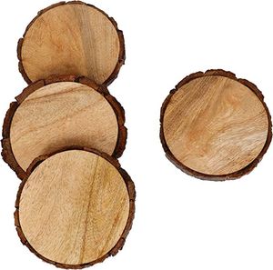 Rustic Handmade Wooden Coasters for Cups and Mugs, Natural Wood <b>Drink</b> Mat Set for Coffee, Tea, Beverages, Glasses, Dining Tables - Product Image 5