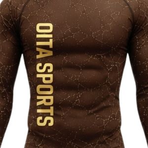 <b>Brown</b> Long Sleeve Compression <b>Shirt</b> Crackle Print Athletic Training Gym Workout Breathable Quick Dry Performance Sportswear Top - Product Image 5