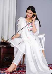 ชุดสัลวาร์ คามีซ ผ้าฝ้ายสีขาว แขนปักลาย สำหรับฤดูร้อน ชุดลำลองสไตล์อินเดีย/ปากีสถานสำหรับผู้หญิง ความยาวระดับข้อเท้า - Product Image 4