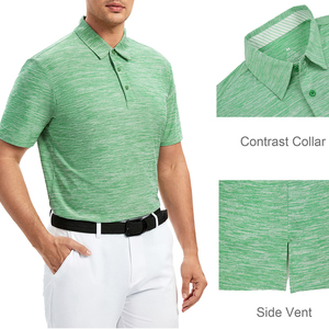 Polo à manches courtes vert pour homme, tricoté, séchage rapide, col contrastant, fentes latérales, chemises de golf - Product Image 3