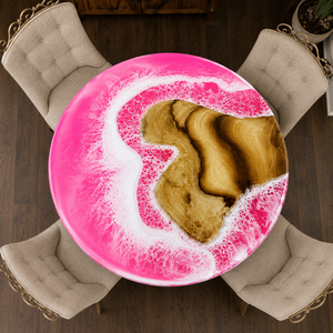 Table basse ronde en résine rose, design vague océanique, moderne et écologique, pour une utilisation en intérieur lors de Diwali - Product Image 2