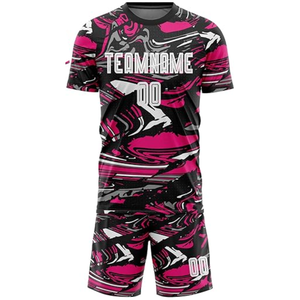 ชุดเสื้อฟุตบอลแบบซับลิเมชั่นสั่งทำพิเศษ สีดำชมพูลายพราง แขนสั้น คอวี แห้งเร็ว สำหรับผู้ใหญ่ทุกเพศทุกวัย ไซส์พลัส - Product Image 5
