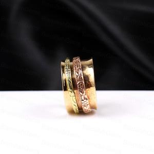 Artisan Handcrafted <b>Fidget</b> <b>Ring</b> Multi Tone Brass Copper Concave Band Textured Moveable <b>Rings</b> Wholesale Vintage Style Meditation - Product Image 1