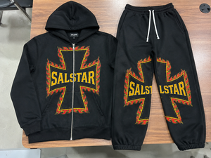 Ensemble de survêtement unisexe SALSTAR noir avec sweat à capuche zippé et pantalon de jogging, style streetwear, coupe ample, en coton, pour l'automne et l'hiver - Product Image 5
