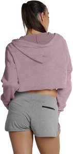 Tops cortos ajustados de manga corta para mujer, ropa con capucha, 100 algodón, cómoda, de manga corta, transpirable, con barriga cruzada, para Yoga y correr - Product Image 5