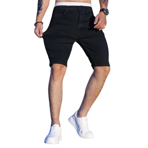 <b>Mens</b> Black <b>Stretch</b> Denim Shorts Slim Fit Casual Cotton Jean Shorts High Waist Five Pocket Summer Breathable Quick Dry Laser Wash - Product Image 1