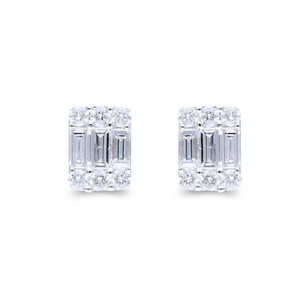 0.97 CT 18K Gold <b>Emerald</b> Round Pear Mixed Diamond <b>Stud</b> Earrings for Engagement & Anniversary - Product Image 3