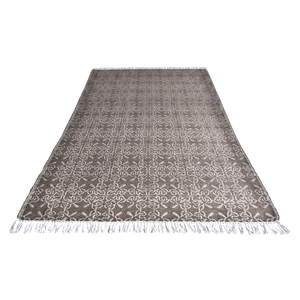 Tapis DECORDEC en laine tufté à la main, antidérapant, écologique, avec des rayures horizontales ton sur ton et des franges blanches, pour hôtel et usage domestique - Product Image 1