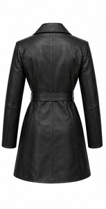 Abrigo Largo de Cuero Genuino para Mujer |   Gris Negro Marrón |   Fabricante OEM ODM |   Diseño de Alta Calidad - Product Image 2