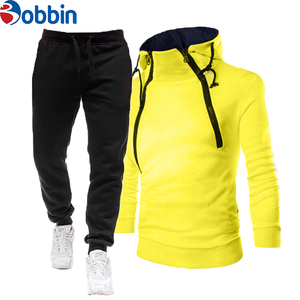 Conjuntos deportivos de invierno con logotipo personalizado, chándal de algodón y forro polar unisex, conjunto con capucha y doble cremallera, transpirable, de talla grande para hombre - Product Image 5