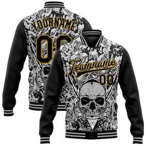 Men's Skull Pattern Varsity <b>Jacket</b> Custom Name Number Sublimation Print <b>Punk</b> Style Autumn Wear Regular Fit Turn-down Collar OEM - Product Image 1