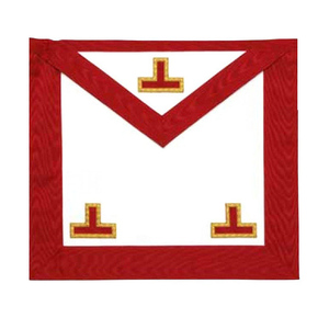 Tablier maçonnique personnalisé fait main en cuir, tissu blanc, bordure en ruban rouge, trois emblèmes rosettes, Rite écossais des Francs-Maçons - Product Image 4