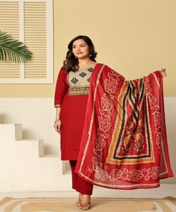 Ensemble Kurti tendance en coton slub avec broderie découpée et collée, haut, bas et dupatta, multicolore, séchage rapide, en stock, vêtement ethnique pour femmes - Product Image 3