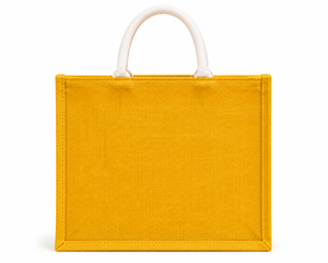 Sac fourre-tout en jute jaune AMANI avec fenêtre transparente, poignées blanches, taille moyenne, origine Bengale occidental, design durable pour offrir en cadeau - Product Image 3