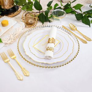 Set di Stoviglie Monouso in Plastica Dorata WDF Partyware da 350 Pezzi per 50 Ospiti, Piatti Eleganti per Feste e Cene - Product Image 3