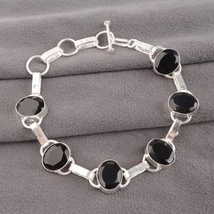 Black Onyx Sterling Silver Faceted Gemstone Bezel <b>Adjustable</b> Luxury Charm <b>Bracelet</b> for Women Elegant Anniversary Gift - Product Image 1